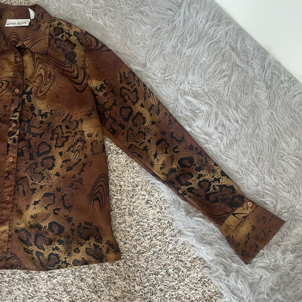 Claudia Richard Brown and Black Abstract Animal Print Blouse - Picture 5 of 15